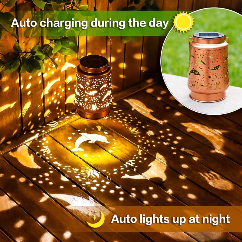 EZTZEN Dolphin Solar Lanterns Outdoor Waterproof Hanging Solar Lights Dolphin Gifts for Women Men Metal Decorative LED Dolphin Lanterns for Garden Decor,Yard,Patio,Lawn,Tabletop,Pathway,Landscape - Image 4